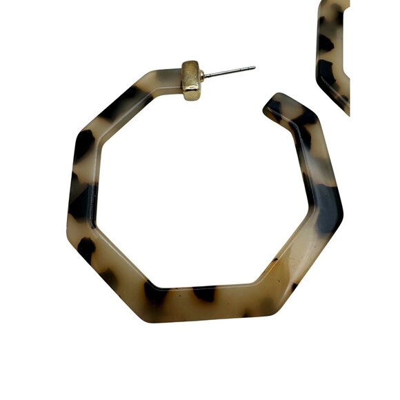 Faux Tortoise Shell Earrings Acrylic Octagon Animal Print Timeless Classic Style - Picture 3 of 4